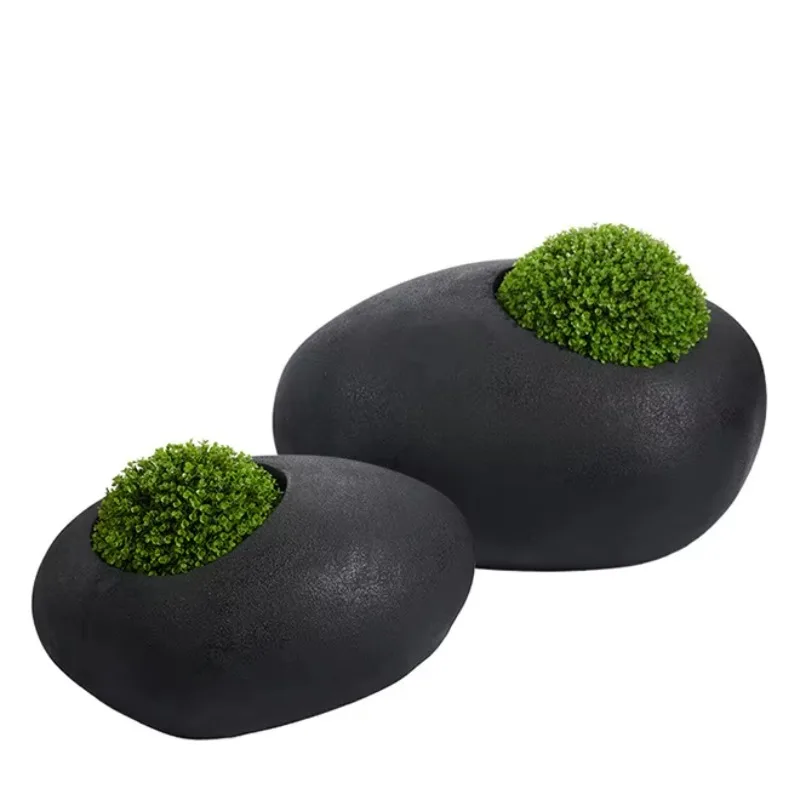 

Lightweight concrete outdoor round fiberglass flower pot garden ornament indoor floor large vase flower pot