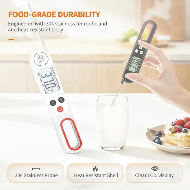 Digital Meat Thermometer Portable Instant Read Probe for Camping BBQ Picnic Home Kitchen Frying Oil Temp Testing
