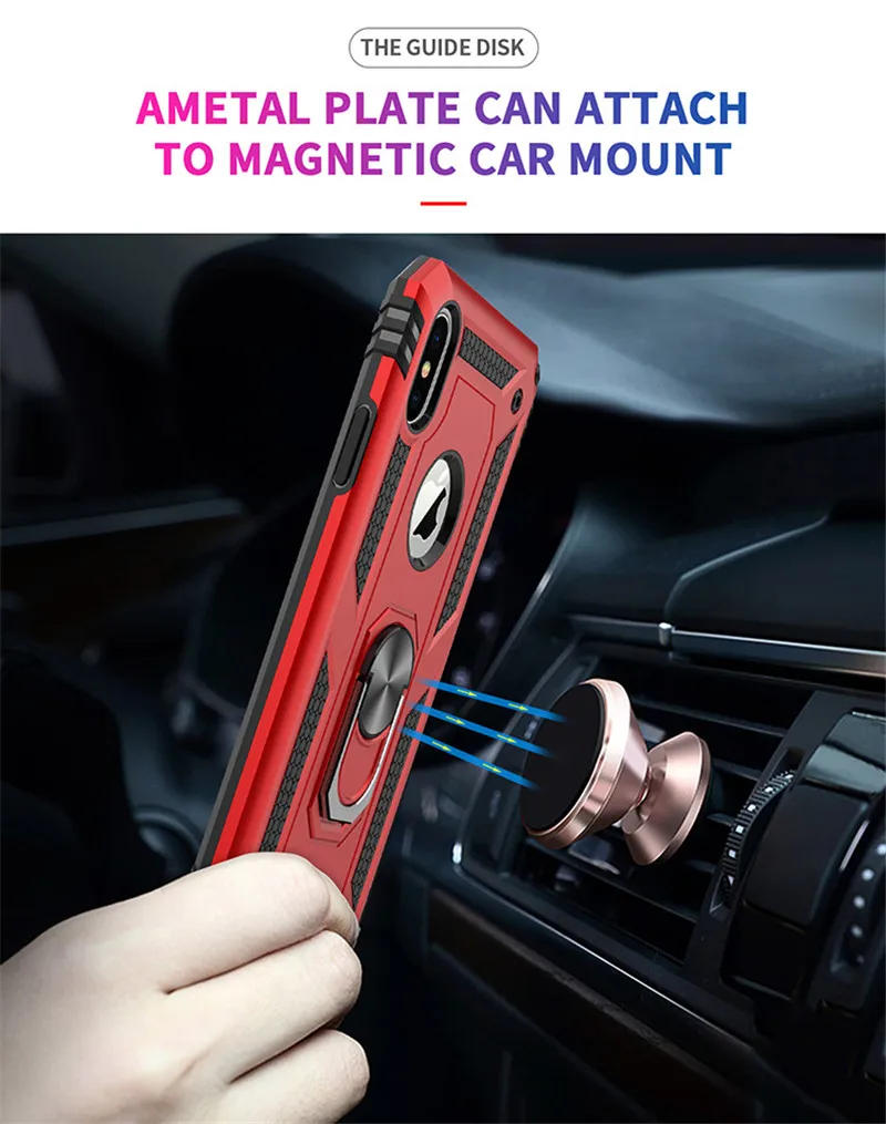 Rugged Armor Phone Case For iPhone X XR XS 11 12 13 Mini Pro Max 6 7 8 Plus Finger Magnetic Ring Hard Holder Shockproof Cover