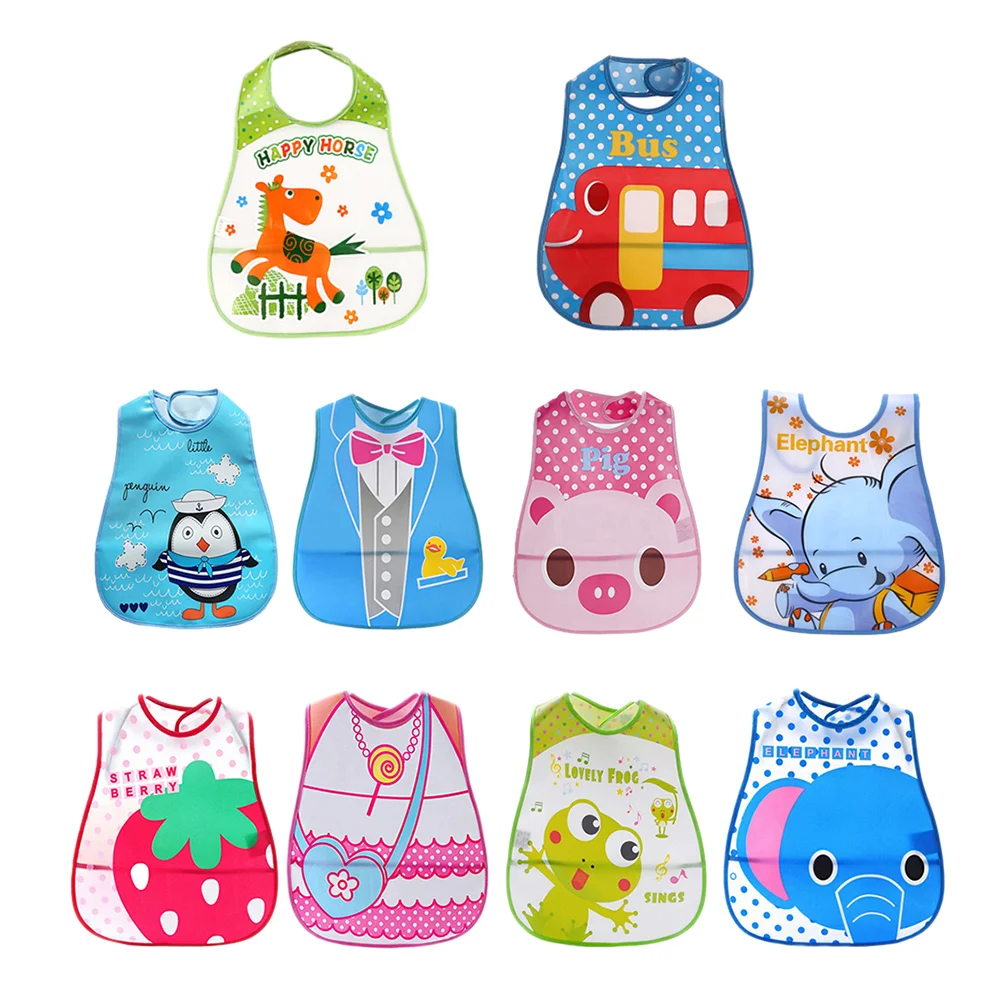 10pcs Adjustable Baby Bibs EVA Plastic Waterproof Lunch Feeding Bibs Baby Cartoon Feeding Cloth Children Baby Apron Babador