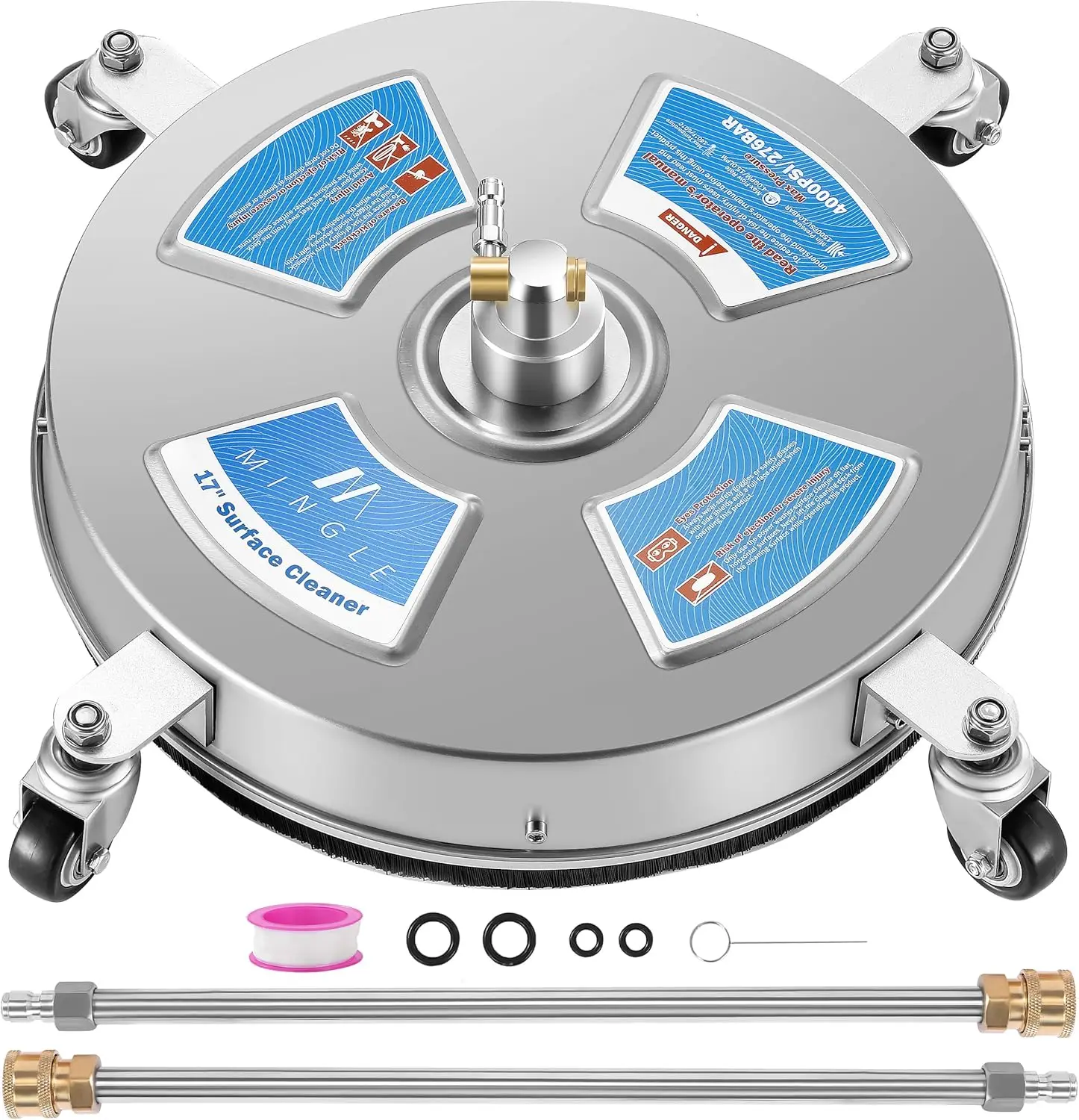 

17-дюймовая насадка для очистки поверхностей под давлением с 2 насадками и соплами, быстроразъемное соединение для очистки подъездных путей до 4000 PSI