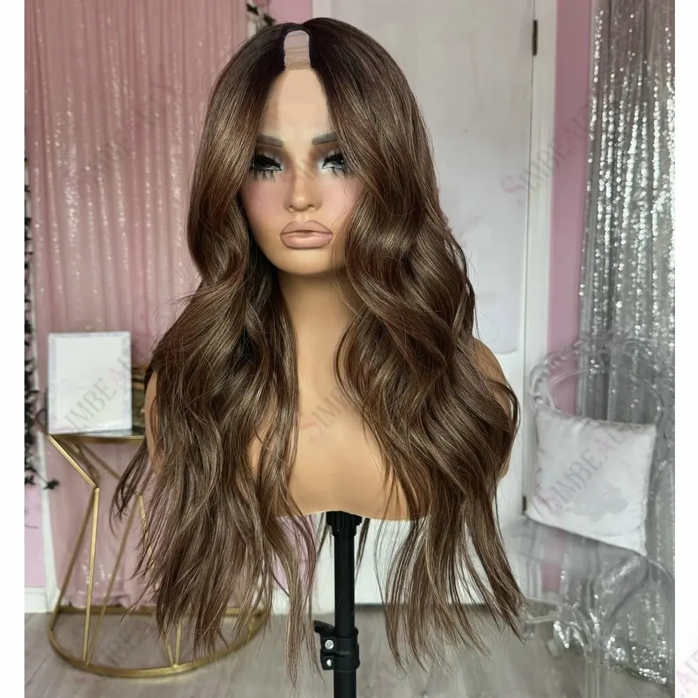 

Light Brown Braizilian Rmey Human Hair1x4U Part Wig Easy Install Machine Made Natural Wave V Part Wig Human Hair for Black Women
