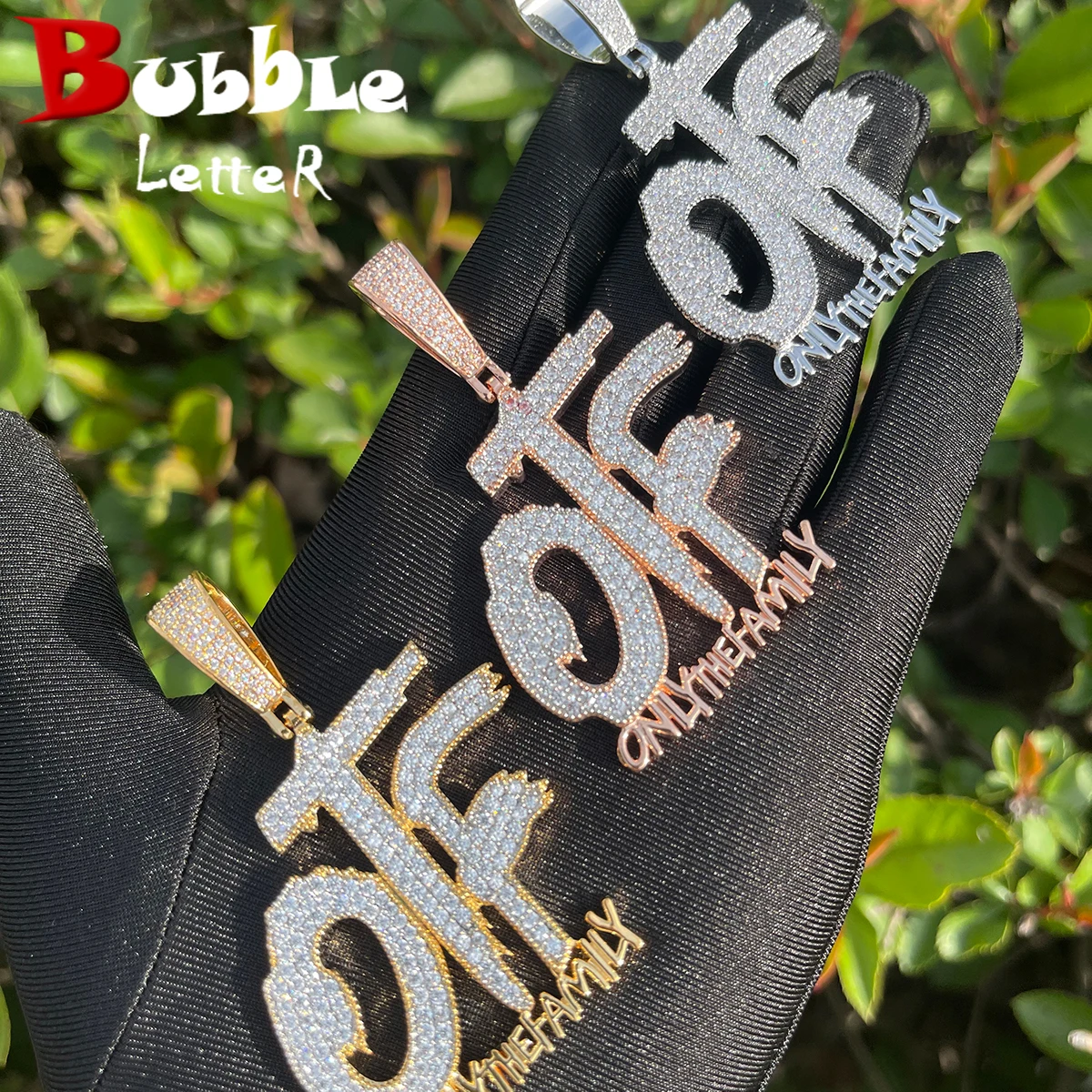 Bubble Letter Iced Out Pendant Only The Family Necklace for Men Prong Setting Cubic Zirconia Hip Hop Jewelry