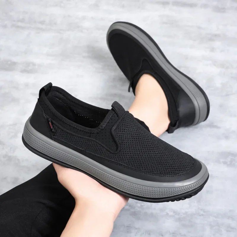 Men's Loafers Mesh Breathable Canvas Casual Shoes Light Walking Flats Non-slip Sneakers for Men Slip-on Driving Shoes Tenis2024