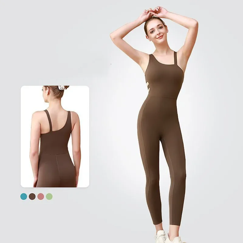 Yoga Sets One Pieces Sleevelss Female Jumpsuit Nylon Overalls Super Stretchy Soft Rompers Women Push Up Padded Women Bodysuits