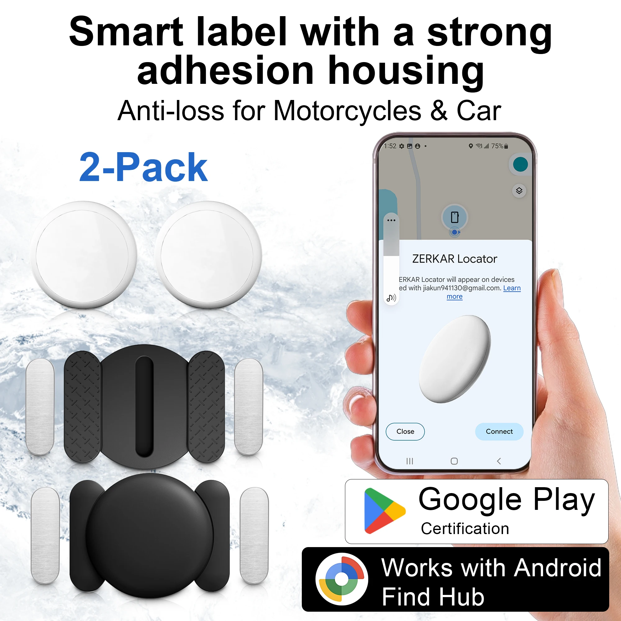 2Pack Google Certified Smart Tags Bluetooth Tracker for Android Global Wireless Positioning Anti-Loss Device for Bags Laptops