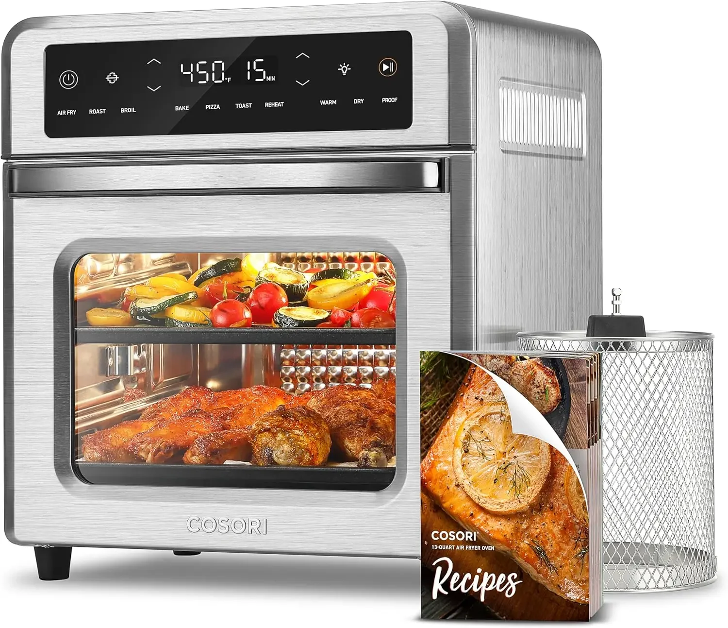 11-in-1 Air Fryer Oven , 13Qt Small Footprint Airfryer combo with Rotisserie, Toast, Bake, Roast, Reheat Functions and more