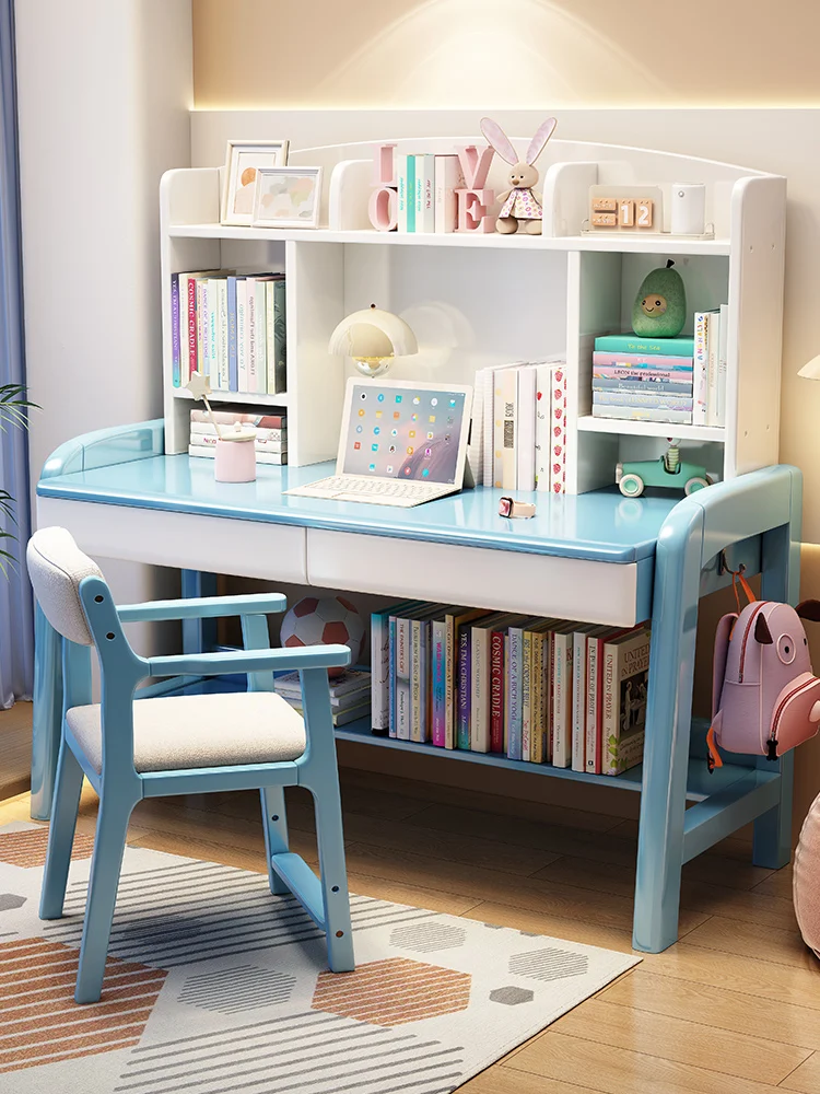 Postmodern Primary And Secondary School Girls Can Lift Solid Wood Desk Bookshelf Integrated Table