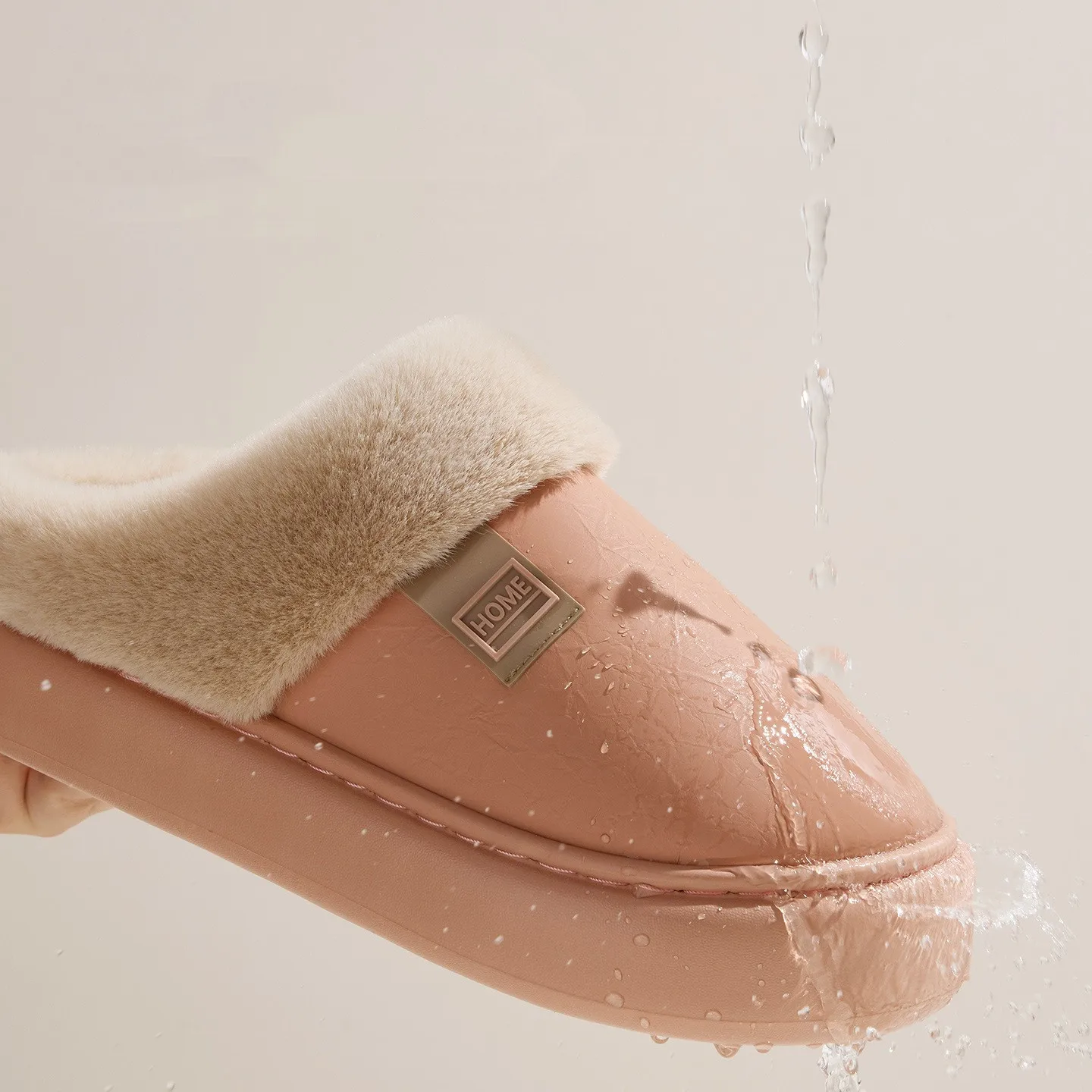 Men Winter Slippers Waterproof Women Furry Slides Concise Bedroom Warm Floor Shoes Indoor Outdoor Non-slip Couples Fluffy Flats