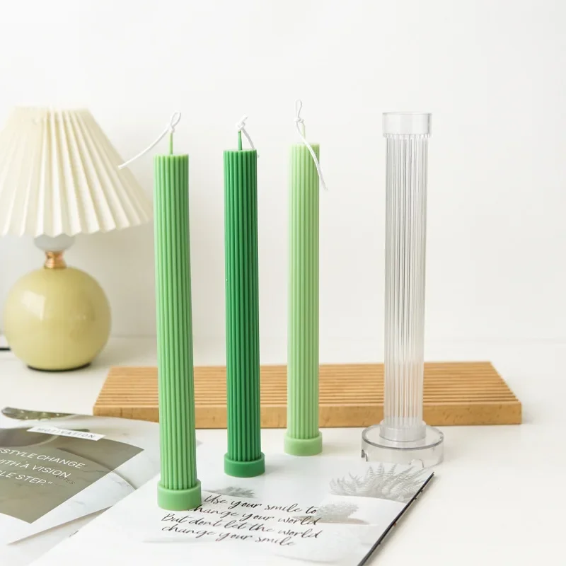 27cm Long Pole Cylindrical Candle Mold DIY Pinstripe Cylindrical Candle Making Supplies Easy To Release Durable Plastic Mould