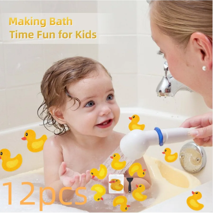 12pcs Bathroom Bathtub Anti-slip Stickers Duck-shaped Cartoon Anti-slip Stickers with Scraper Bathroom Stickers Safety Anti-slip