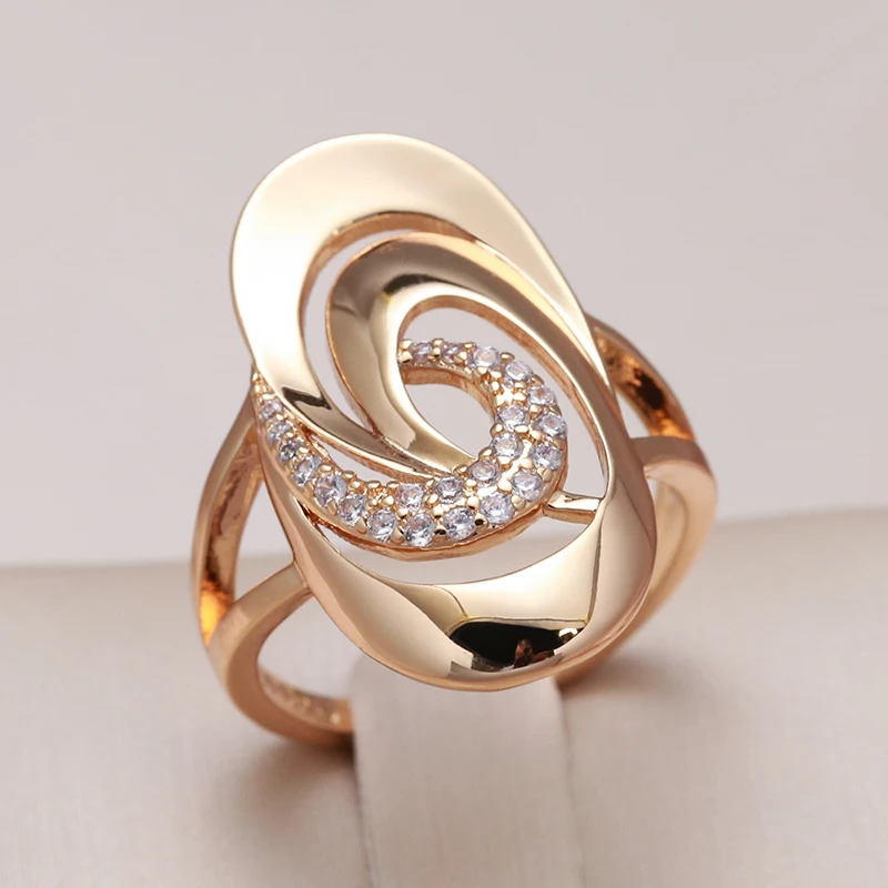 Kinel Unusual 585 Rose Gold Rings Daily Women Fine Jewelry Minimalist Geometry Natural Zircon Ring Fashion Jewelry 2022