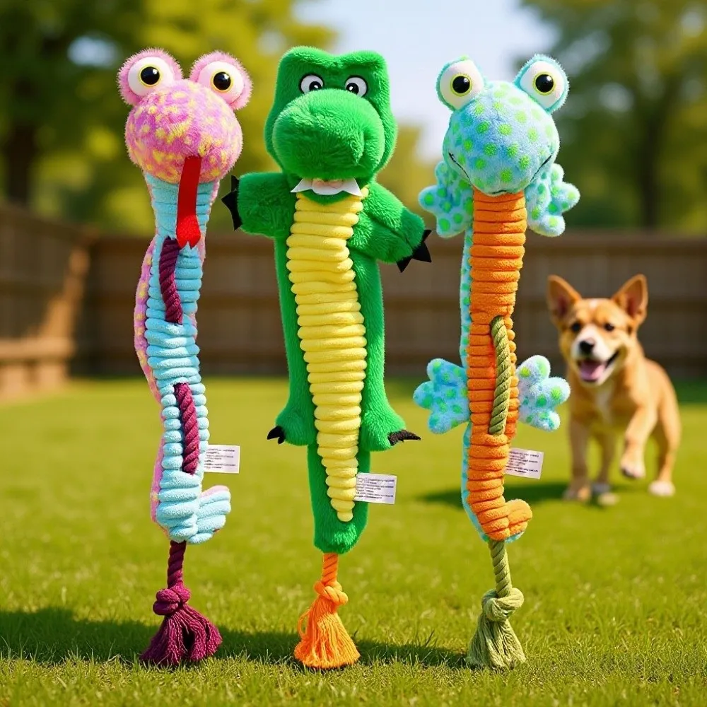 

Soft Plush Squeaky Dog Chew Toys Warm Chew Squeaky Rope Stuffed Crocodile Toy Crocodile /Snake /Frog Plush Knot Dog Squeaky Toy