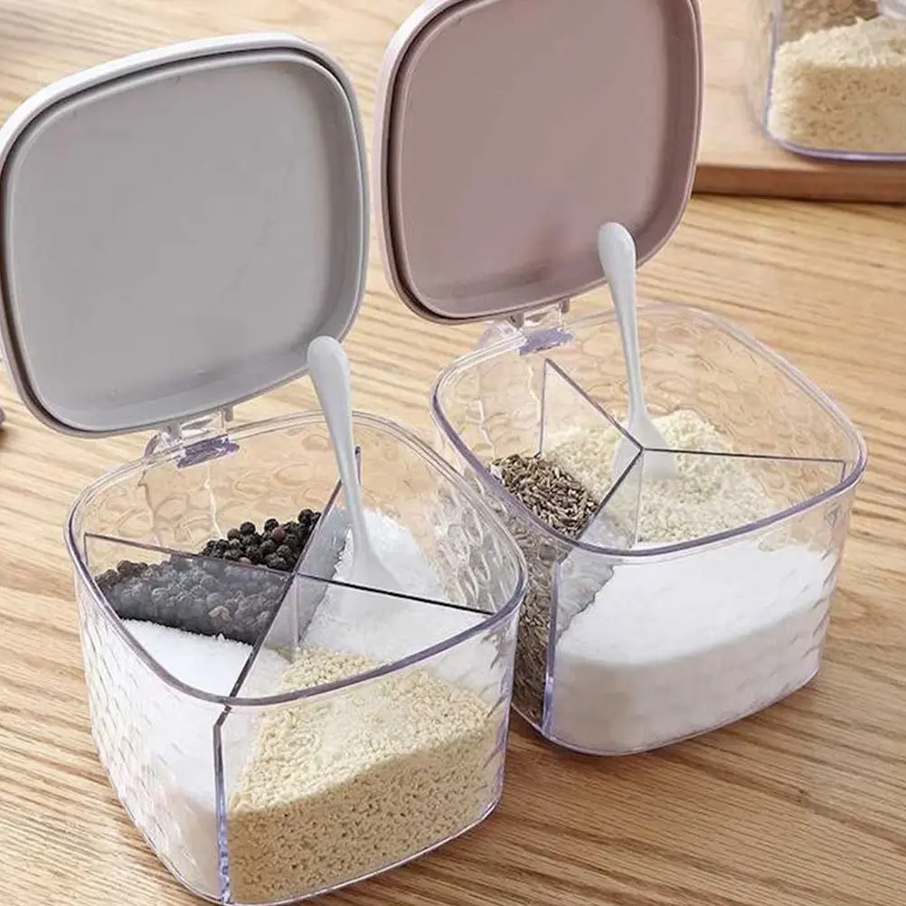 3Pcs Spice Storage Box Kitchen Seasoning Jar Salt Bottles Condiment Container Plastic MultiPurpose Easy Practical Color