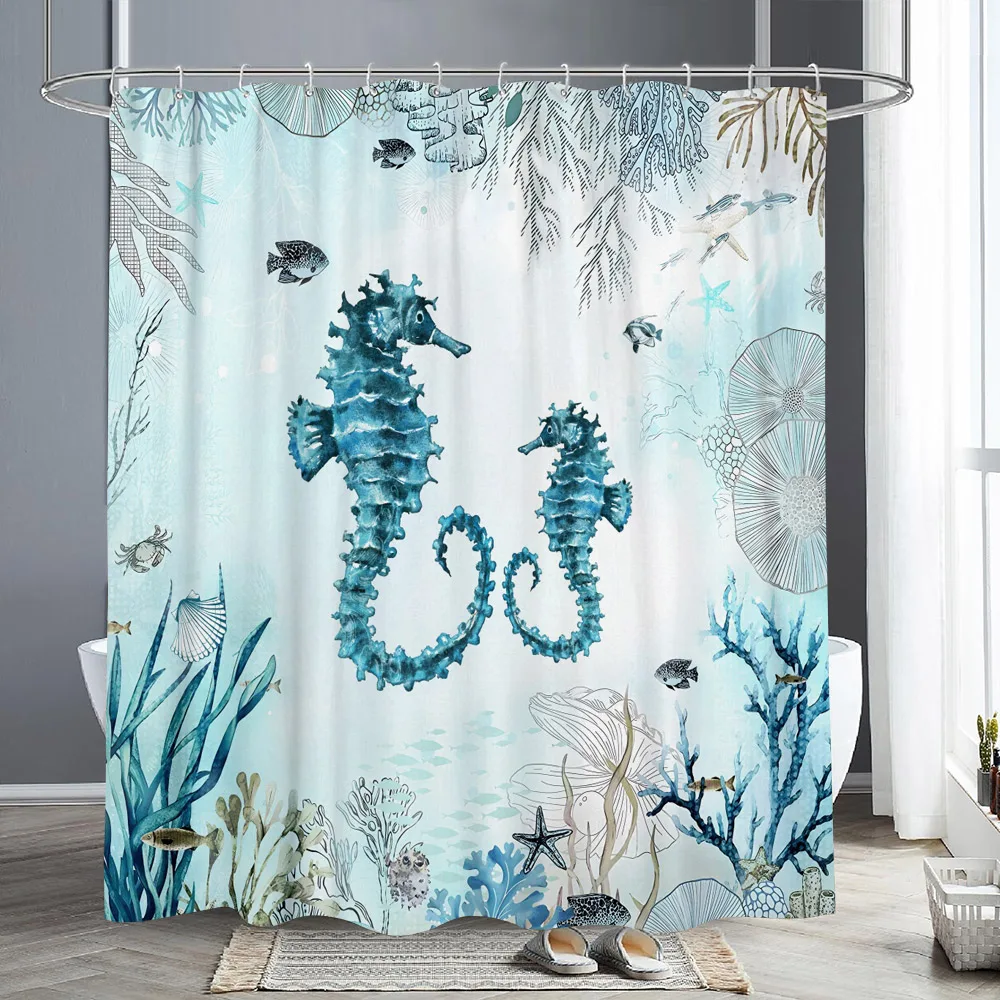 Nautical Octopus Shower Curtain Fun Giant Tentacles Sea Creatures Beach Pirate Maps Polyester Fabric Bath Curtain Bathroom Decor