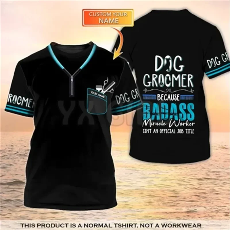 2024 Summer Dog Groomer T-shirt, Grooming Custom Shirts Pet Salon Uniform Black shirt for men and women