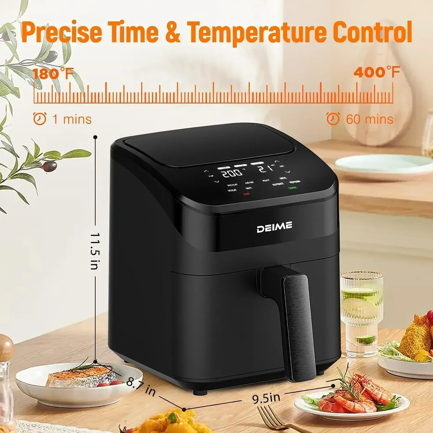 DEIME Air Fryer 4.5 Qt, Small Airfryer Digital Space Saving Compact, Bake, Reheat, Roasts for Quick Easy Meals, Mini Compact & Quiet, Nonstick & Dishwasher Safe Basket (Black-4.5QT)