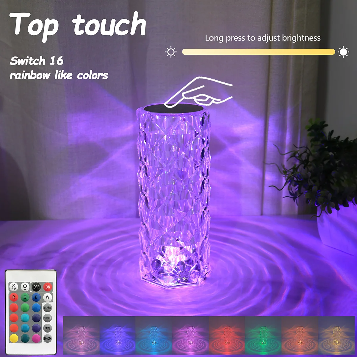 Dream Crystal Rose Desk Lamp, USB 16 Color Charging Touch/remote Control Dimmable, Bedroom and Living Room Decoration Atmosphere