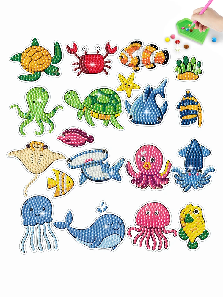 Cute Cartoon Sea species Theme 5D Diamond Painting Stickers for Kids Arts and Crafts Handmade DIY Ages 6-12 Kid\'s Gifts