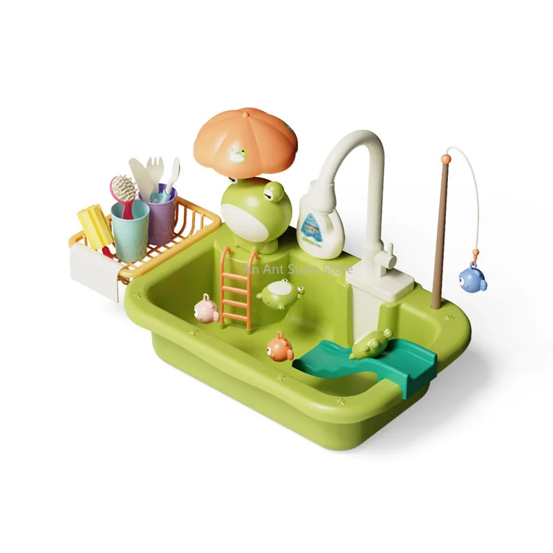 Juguetes de fregadero de cocina para niños, lavavajillas eléctrico, juego de simulación de agua corriente, juguete de pesca de comida, juego de rol, regalo para niñas