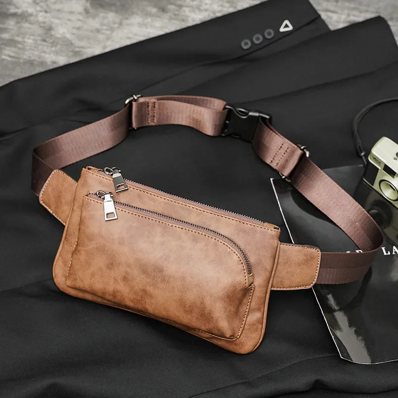 Fashion Men\'s Chest Bag Casual Shoulder Bag For Men Mobile Phone Bag Waist Bag Soft Leather Men Chest Bag Back Shoulder Bags