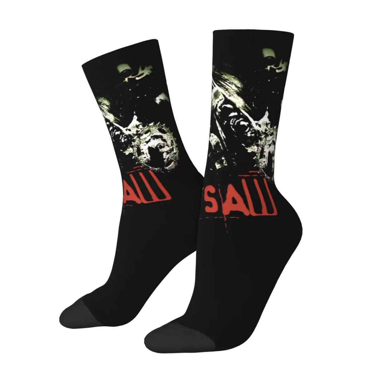 Vintage Saw Horror Movie Socks Men Women Funny Happy SAW Head Torture Socks Harajuku Spring  Winter Middle Tube Stockings Gifts