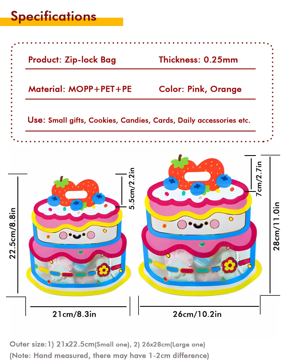 20/50 Stück tragbare Druckverschlussbeutel mit Kuchenmuster für Snacks und Süßigkeiten, Kindergeburtstag, Party-Geschenk, versiegelte Tasche für Kinder – Detail 2