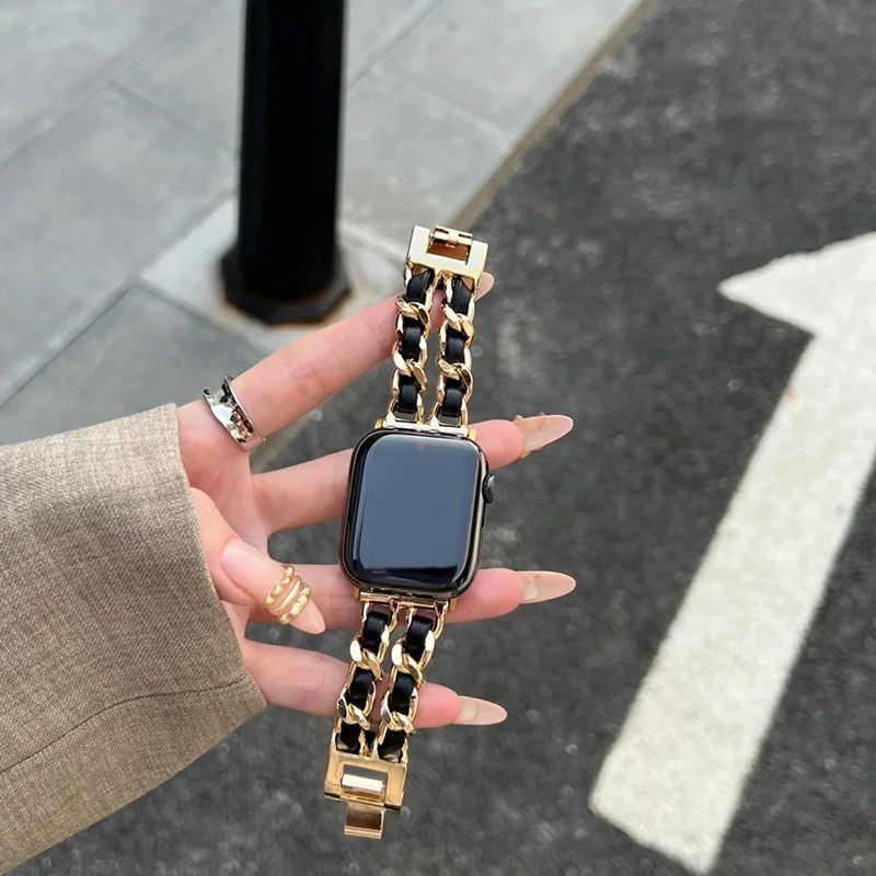 Women Metal Strap for Apple Watch Band 10 9 8 Ultra 46mm 42mm 49mm 7 SE 6 5 41mm 45mm 44/40mm Lady Gold Steel Bracelet Wristband