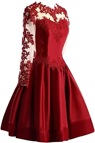 ANGELSBRIDEP Long Sleeves Homecoming Dress Vestidos De Festa Juniors Fashion Applique Satin Formal Cinderella Prom Party Gowns