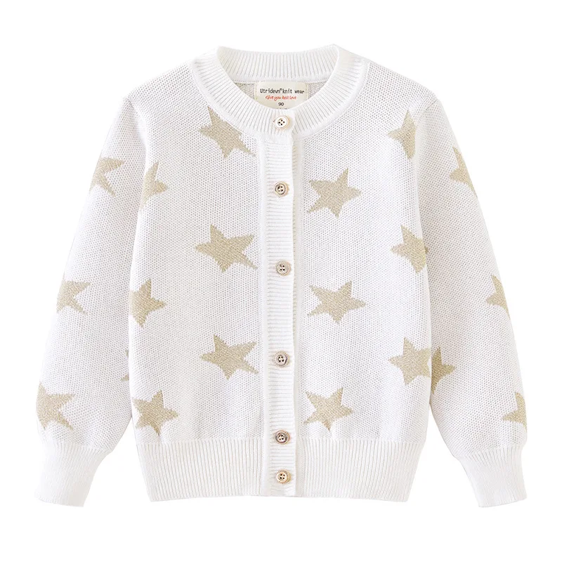 1-6 Years White Star Button Jacket Children Coat Cardigan 100% Cotton Girl Cardigan 1 2 3 4 5 6 Years Old Kids Clothes OBC225152