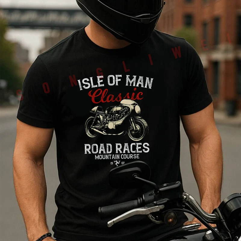 

Isle Of For Man TT Motorcycle Men's Women Summer Cotton T-shirt Moto Short Sleeved Casual Basic TShirt Round Neck Unisex Tops