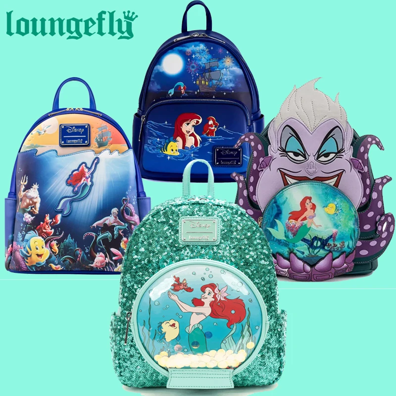 

5 Styles Loungefly Disney Little Mermaid Snow Globe Sequin Mini Backpack