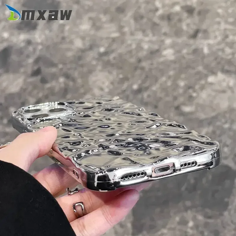 For iPhone 15 14 13 12 Pro Max Mini XR X XS Max 7 8 Plus Phone Case Silver Tin Foil Tinfoil Luxury Fashion Bling Glitter Cover