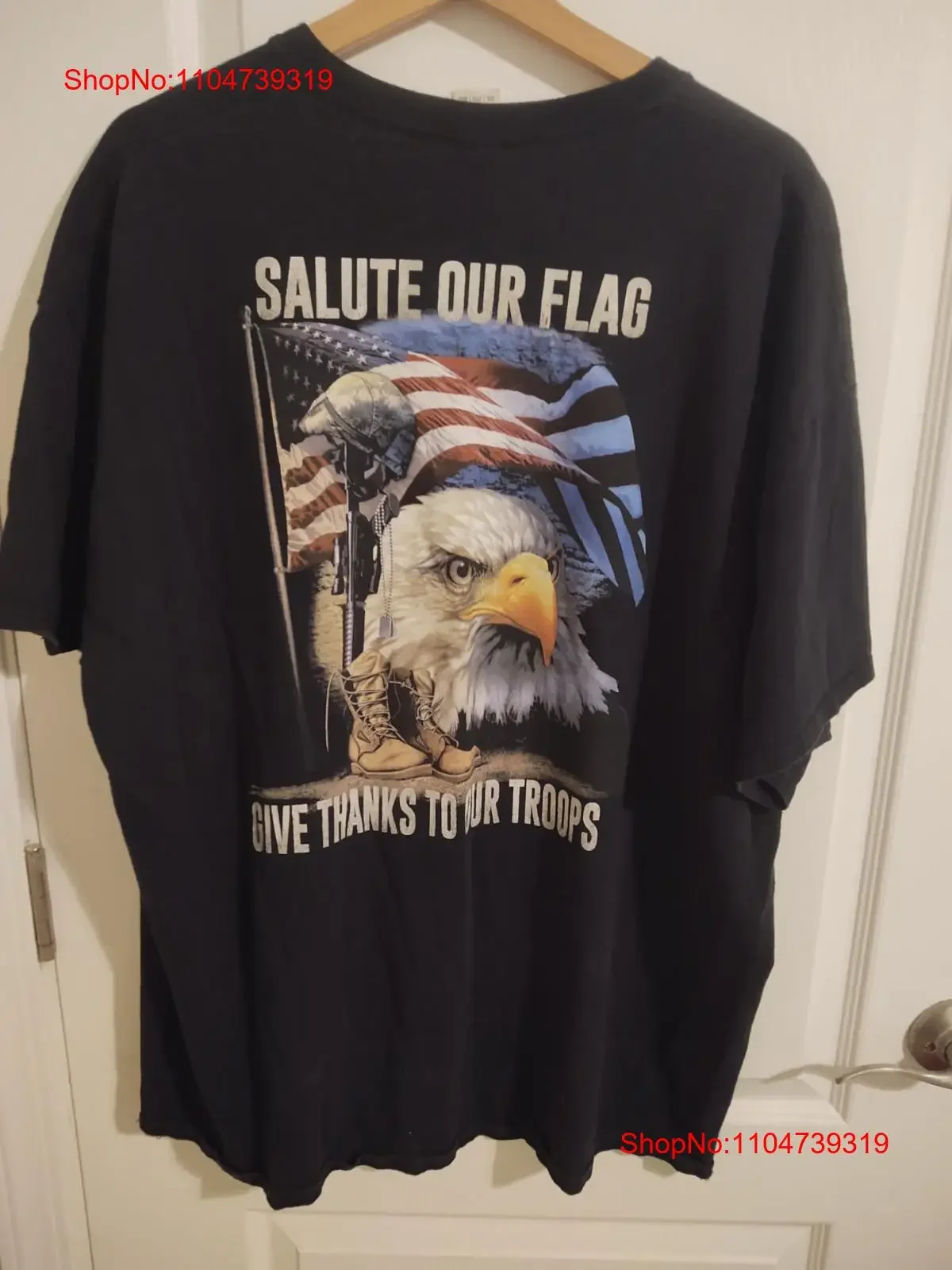 

Men s Black T Shirt Size XXL Salute Our Flag Support Troops vintage Washed graphic Slightly Breathable Top For Everyday Wear