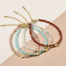Wholesale 4MM Natural Stone Sunstone Lapis Amethyst Garnet Rose Quartz Faceted Rounds and Hematite Heart Bracelets For lady