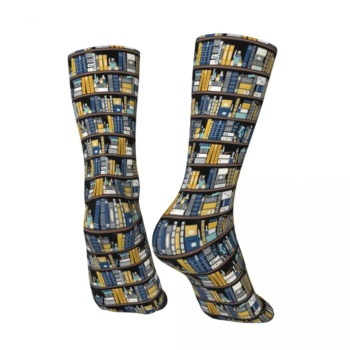 Bookcase Pattern - Blue Yellow Library Socks Fashion Trends Unisex Stockings 3D Printing Gifts Breathable Socks