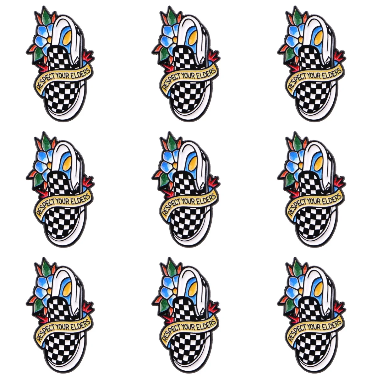 9pcs Respect Your Elders Enamel Pin Shoe Flower Lapel Badge Brooch For Backpack Jacket Hat Clothing Decor Punk Jewelry Gift