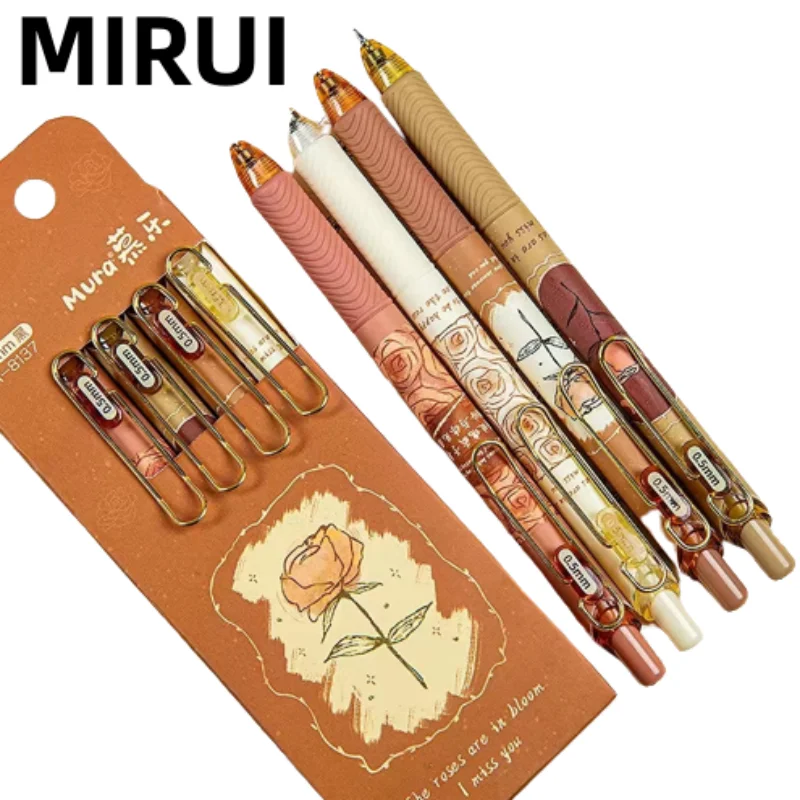 4 Pcs/lot Gel Pen Rose and Poetry ST Nib Retractable Ballpen 05 mm Tip Ballpoint Black Ink Office Accessories School Supplies