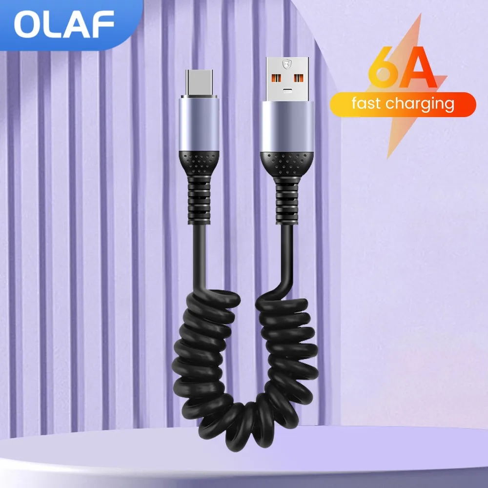 Olaf 66W 6A Fast Charging Type C Cable Spring 27W Type C IOS Data Cord Car Phone Charger USB Cable For iphone Samsung Xiaomi