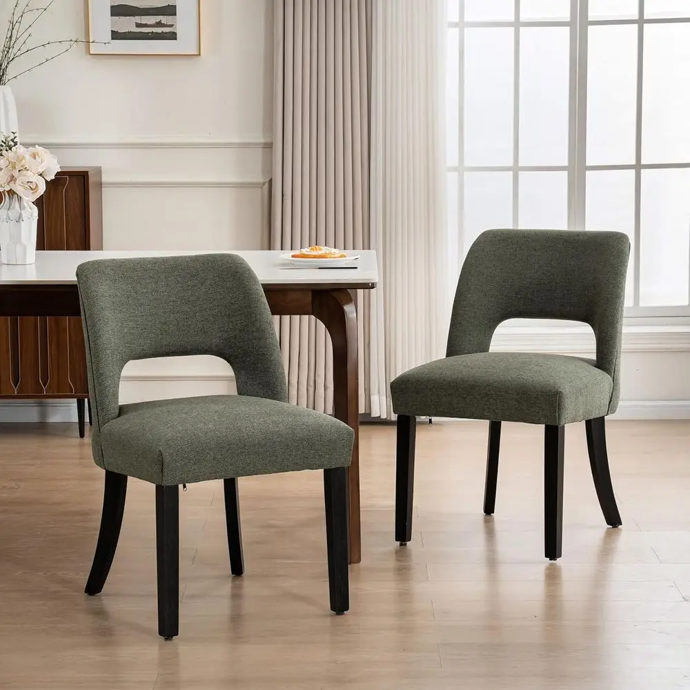 Coppia di sedie da pranzo moderne imbottite in tessuto per cucina e sala da pranzo, stile fattoria con gambe verde-nere
