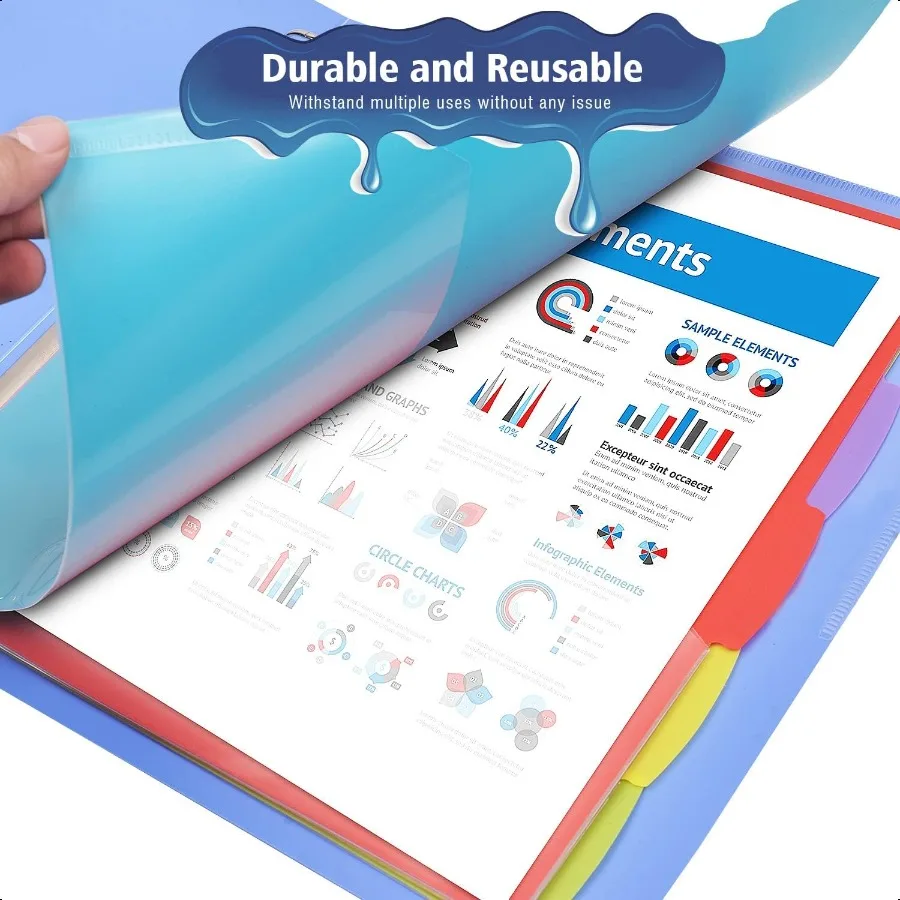 5Tab พลาสติก Binder แบ่ง 2 กระเป๋า 3 ชุด 15 pcs Multicolor กระเป๋าแบ่ง 3 หลุมสําหรับ 3 แหวน Binders Bividers