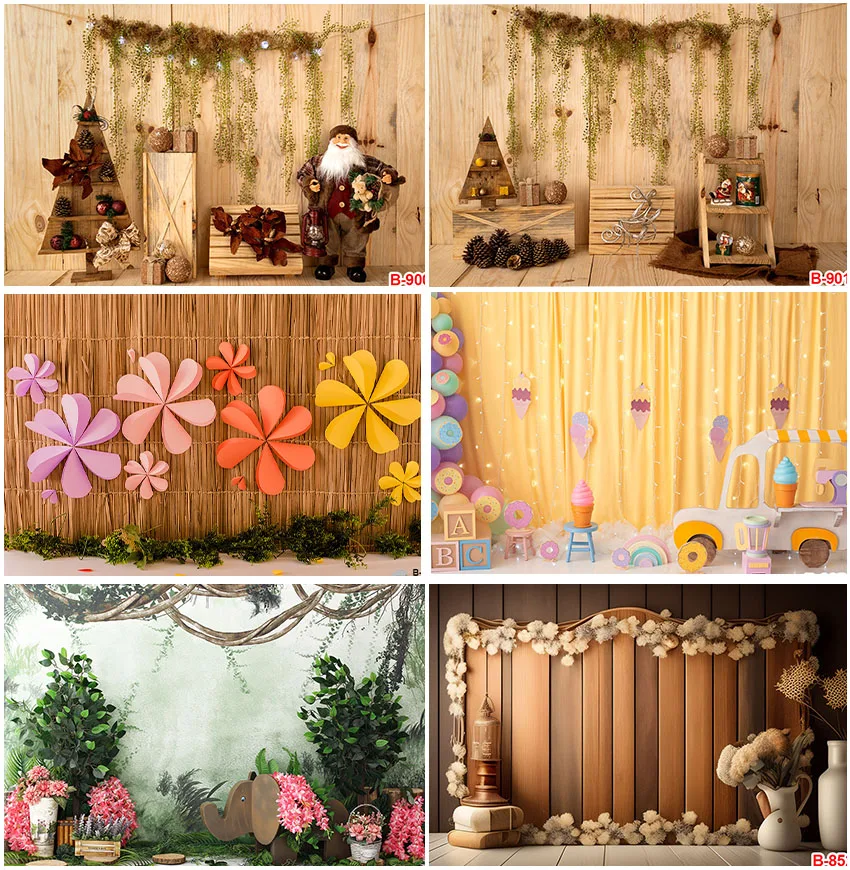 

Wooden Planks Boards Backdrops Cake Smash Plants For Birthday Baby Shower Decor Kids Portrait Backgrounds Supplies Banner Photo