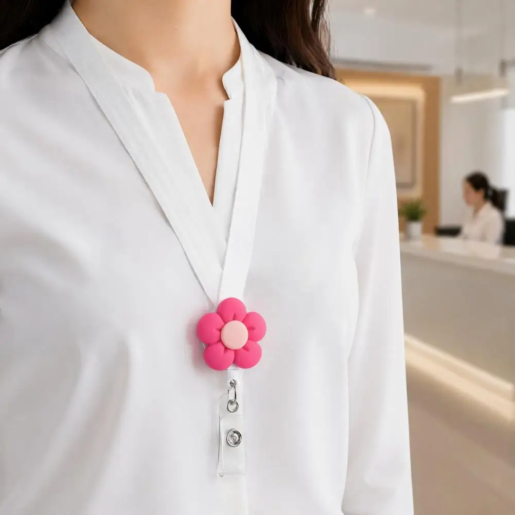 Cute Flower Name Tag Holder Floral Badge Reel Cute Flower Badge Reel Retractable Holder for Nurses Office Workers Students