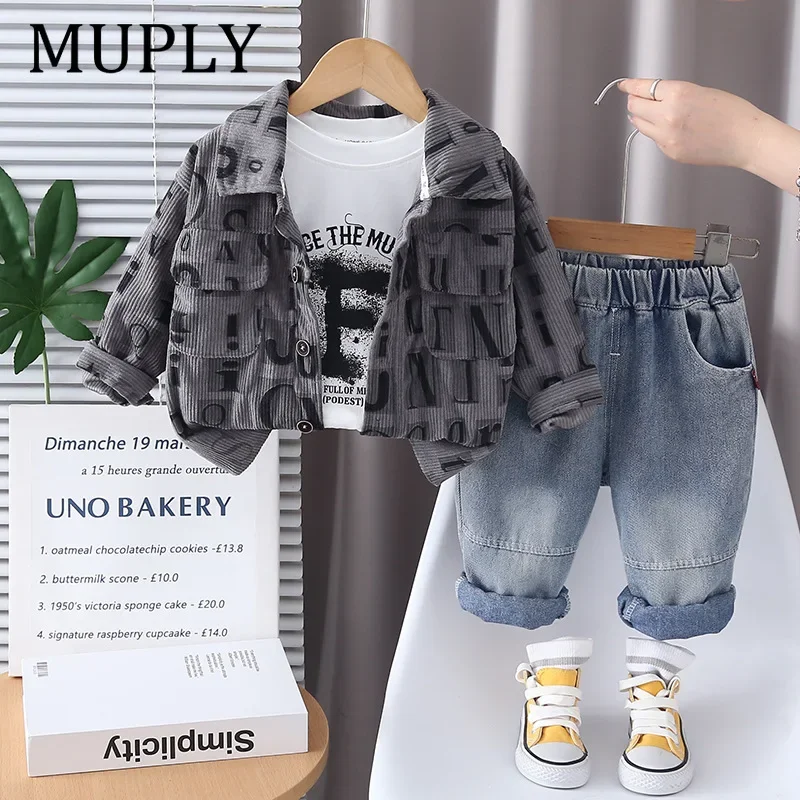 Boys Clothes Sets Spring Autumn 2025 Children Fashion Jackets T-shirts Denim Pants 3pcs Suit For Baby Outfits Kids Tracksuits 5Y
