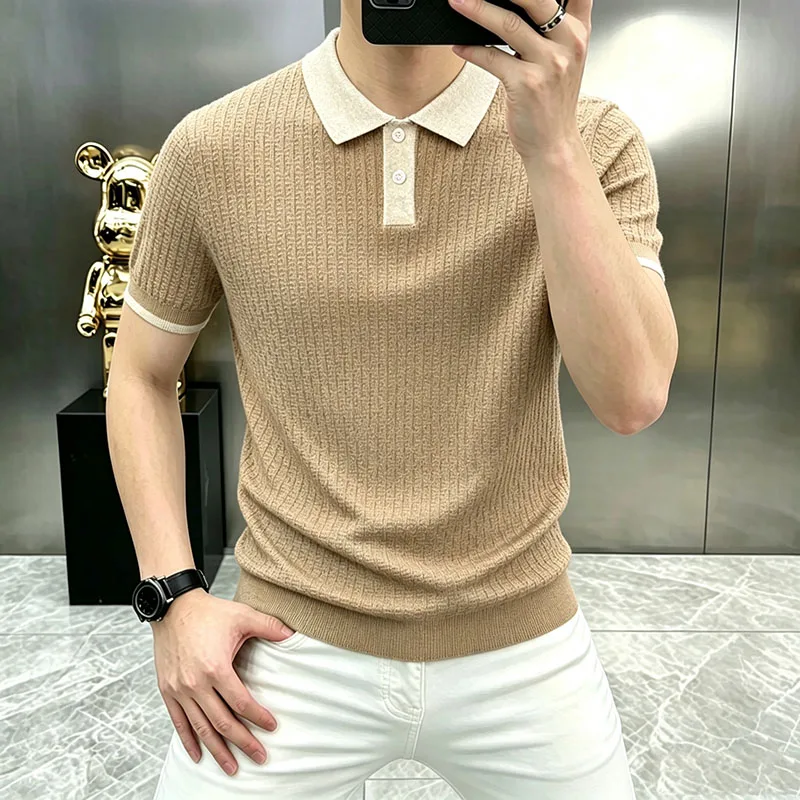 Contrast Color Polo Shirt Luxury Man Short Sleeve Knitwear Casual Summer Quality Comfotable Breathable Exquisite Polos De Hombre
