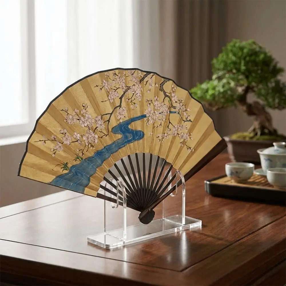 

2Pcs Fan Transparent Fan Display Stand Acrylic Space-Saving Folding Fan Holder Compact Durable Fan Display Rack Desk