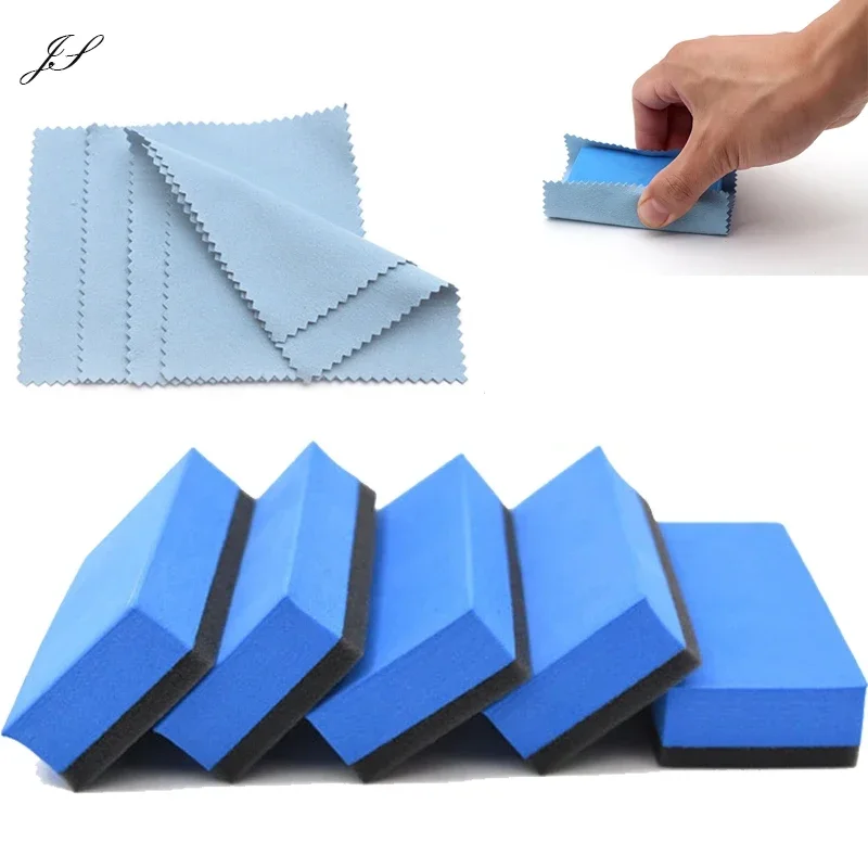 10 pcs Car Ceramic Coating Sponge Applicator Glass Nano Wax Coat Sponges Blue Square Sponge and Cloth Car Cleaning Brush Tools