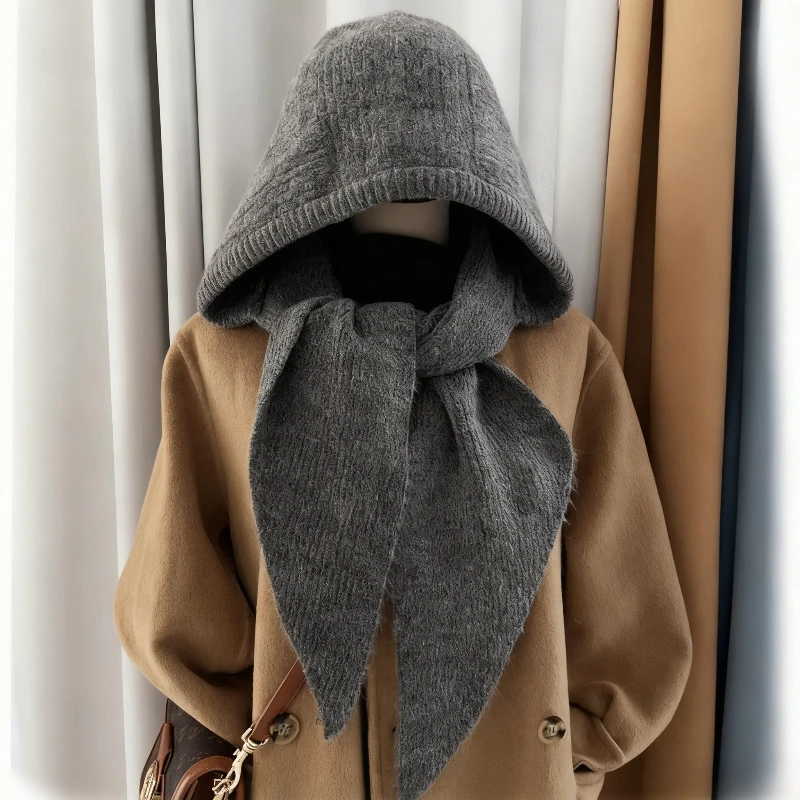 

Multicolor for Women Winter Warm Wool Hat Scarf Integrated Knitted Hooded Trendy Skiing Outdoor Sports