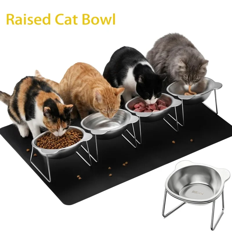 

Elevated Cat Bowls 15° Tilted Raised Stainless Steel Cat Dish for Food and Water Non-Slip Pet Feeder