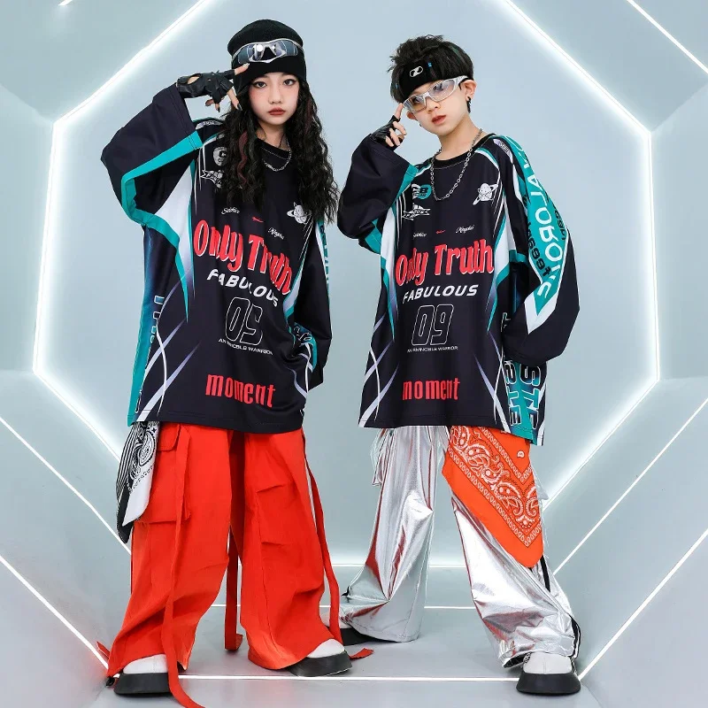 

Fashion Hip Hop Costume For Girls Boys Ballroom Dancing Clothes Jazz Pants Dancewear Party Stage Outfits Kids Streetwear XH2382